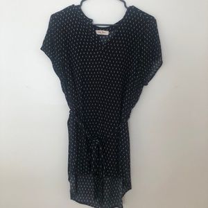 Full Moon Maternity short sleeved black blouse with pattern and empire waist tie